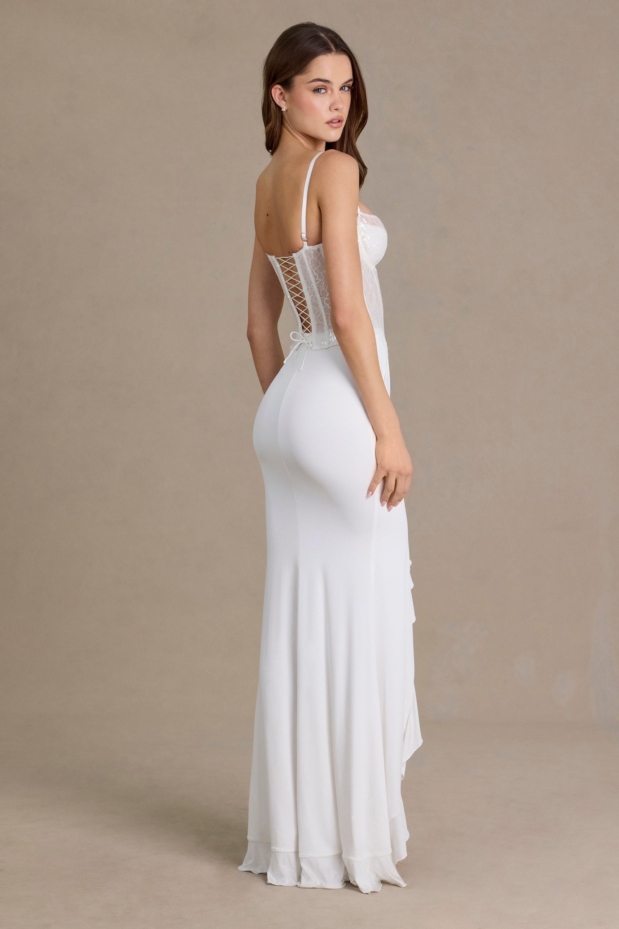Embellished Lace Corset Gown in Snow - 4 / Regular