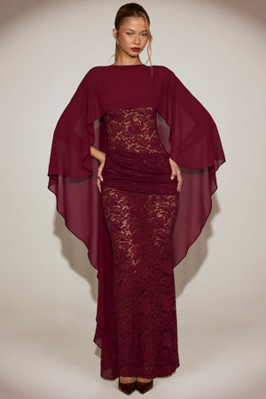 Chiffon Draped Cape in Wine Red