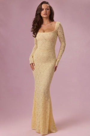 Lace Long-Sleeve Maxi Dress in Butter - XL | Oh Polly Lace Long-Sleeve Maxi Dress in Butter - XL | Oh Polly