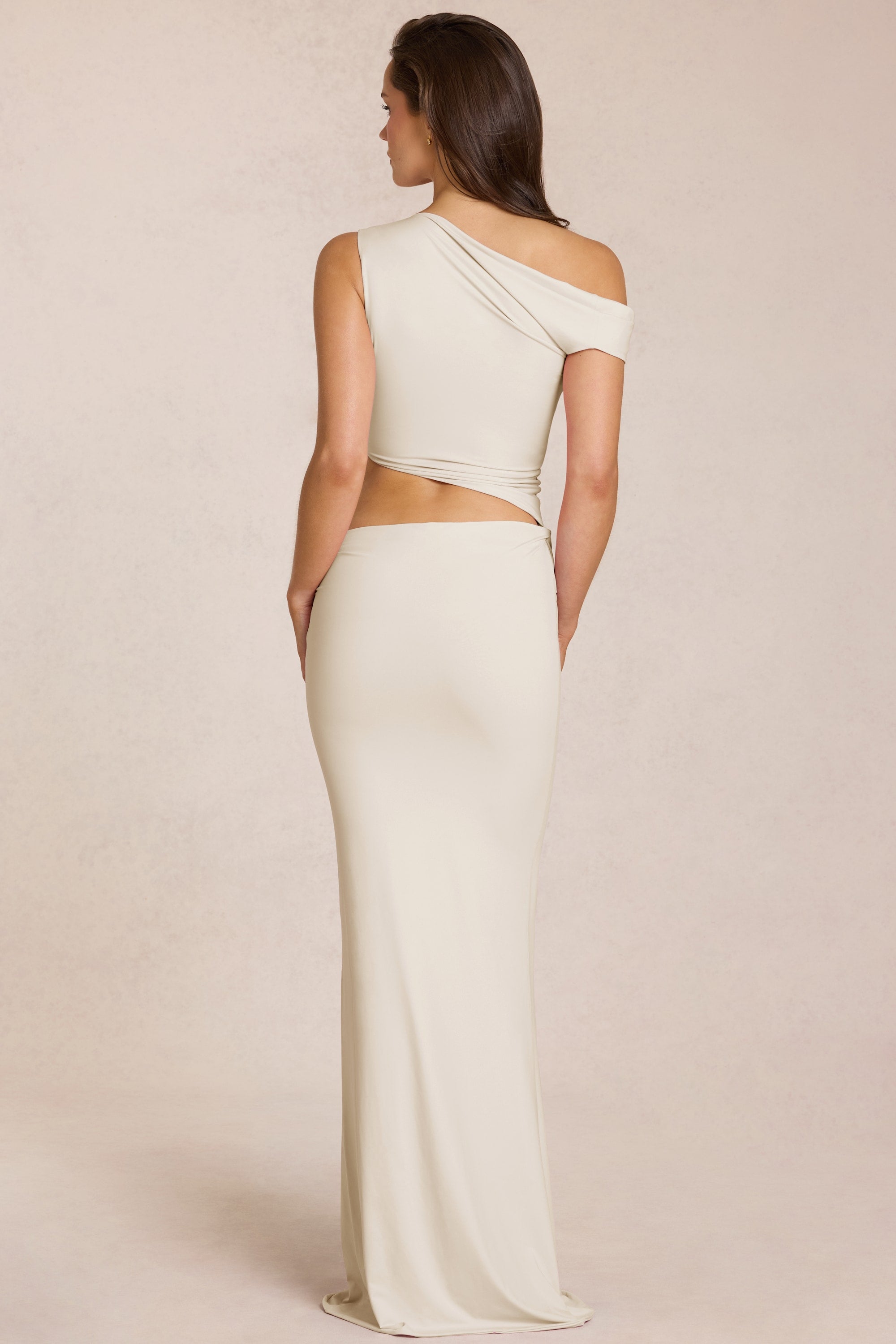 Asymmetric Drape Maxi Dress in Ivory - S
