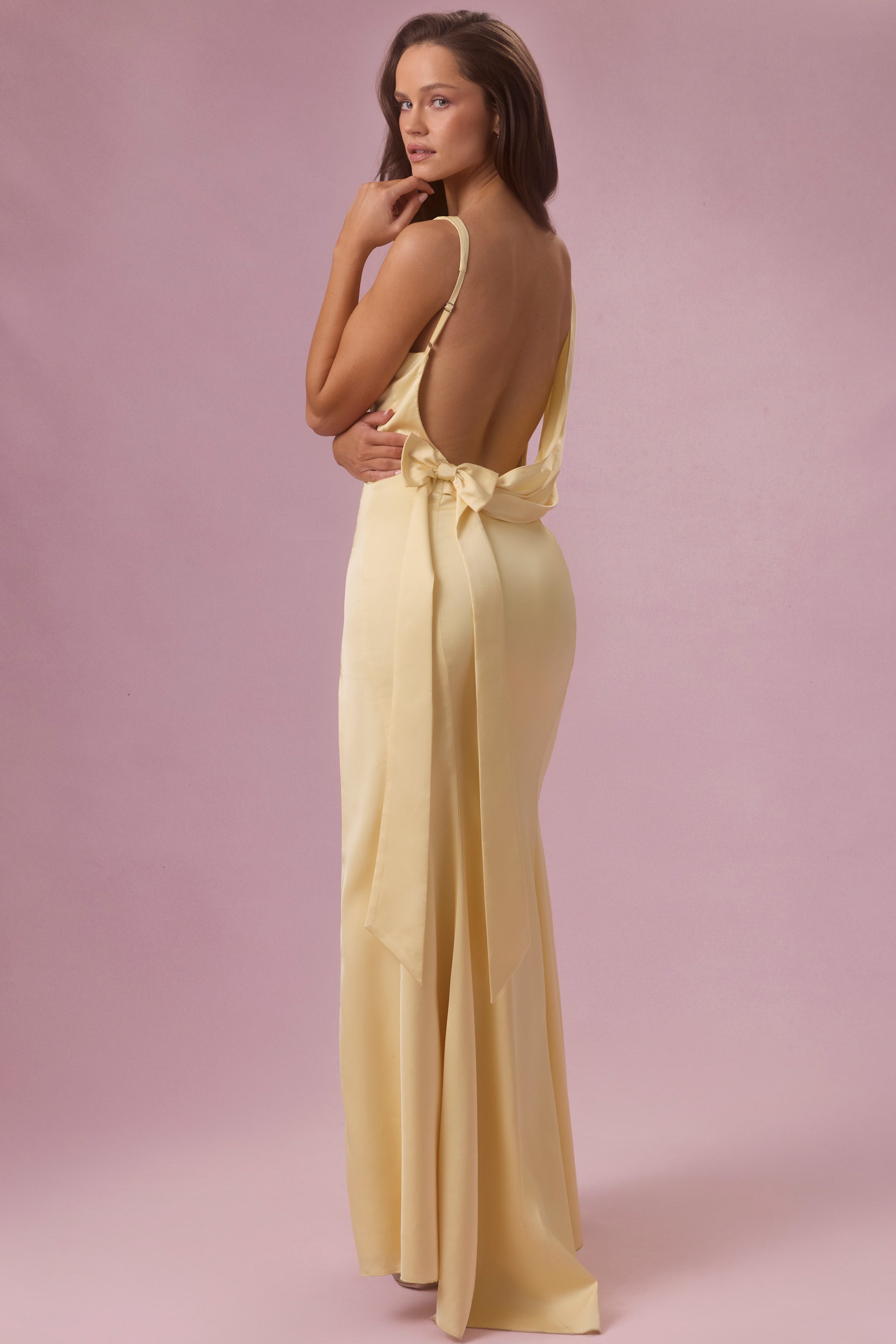 Satin Draped Bridesmaid Dress in Butter - 6