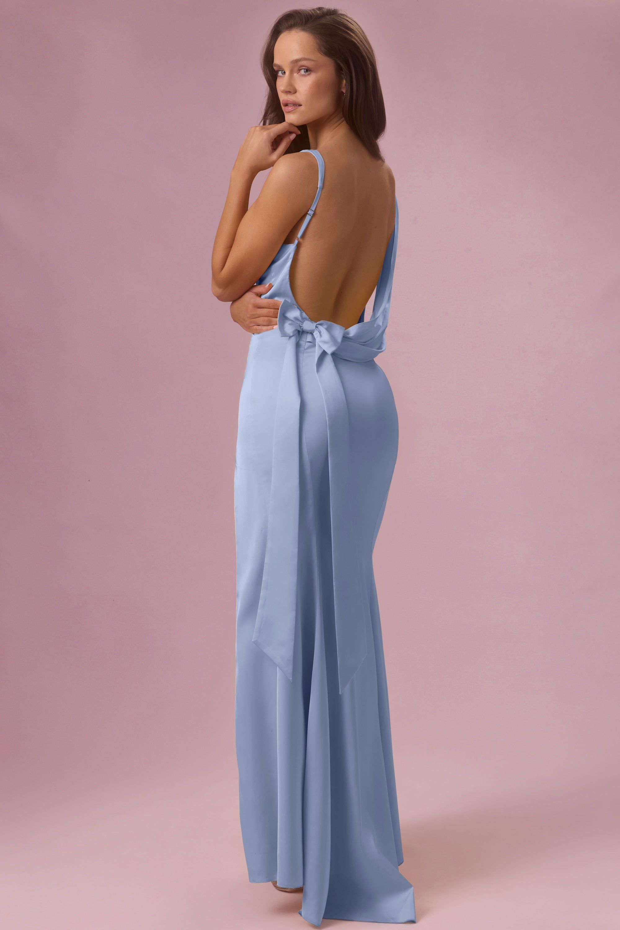 Satin Draped Bridesmaid Dress in Sky Blue - 14