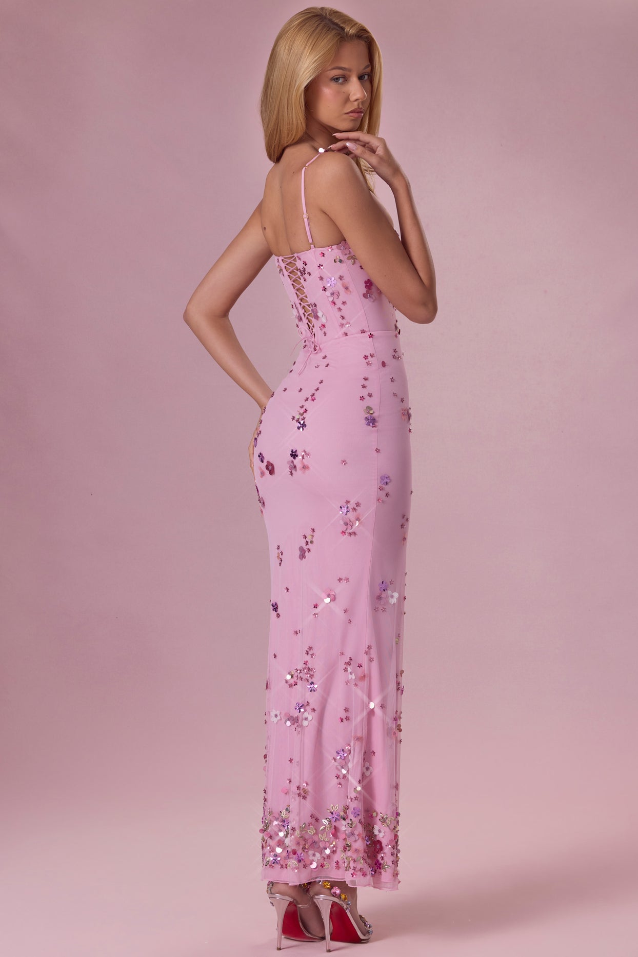 Embellished Corset Maxi Dress in Candyfloss Pink - 7
