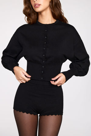 Knit Mid-Rise Shorts in Black