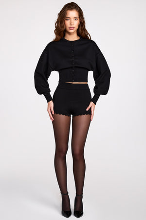 Knit Mid-Rise Shorts in Black
