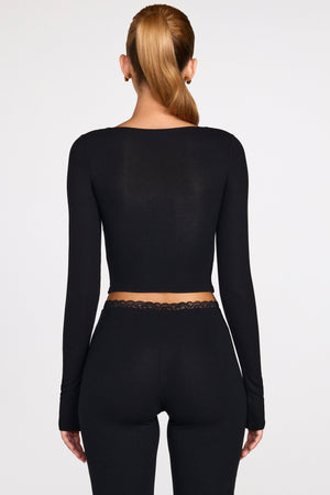Modal Long-Sleeve Laced Bra Top in Black