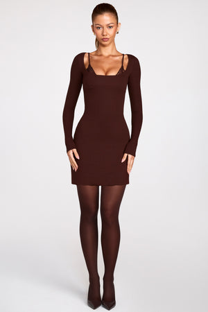 Ribbed Modal Long-Sleeve Laced Bra Mini Dress in Chocolate Brown - S | Oh Polly Ribbed Modal Long-Sleeve Laced Bra Mini Dress in Chocolate Brown - S | Oh Polly
