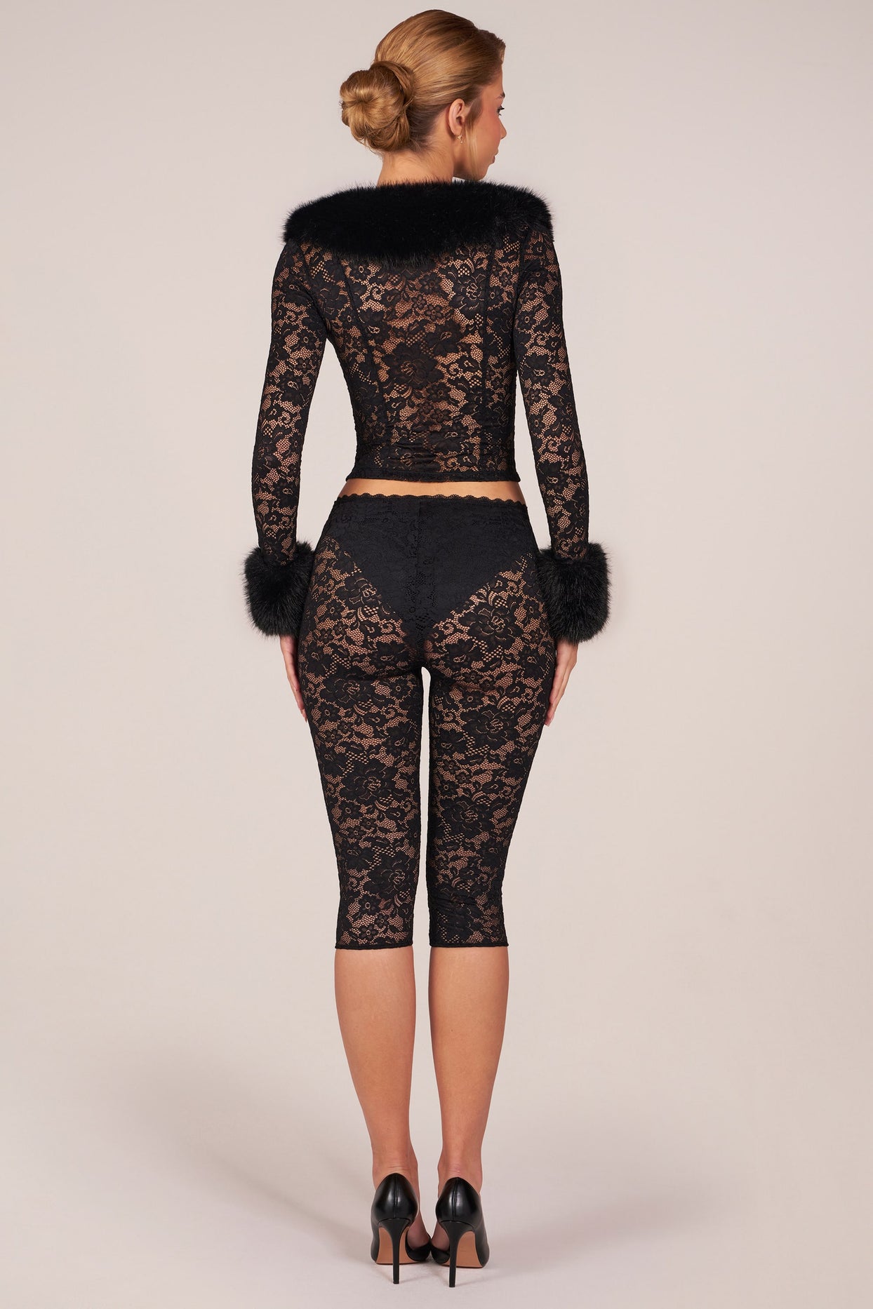 Laced Capri Trousers  in Black - 7