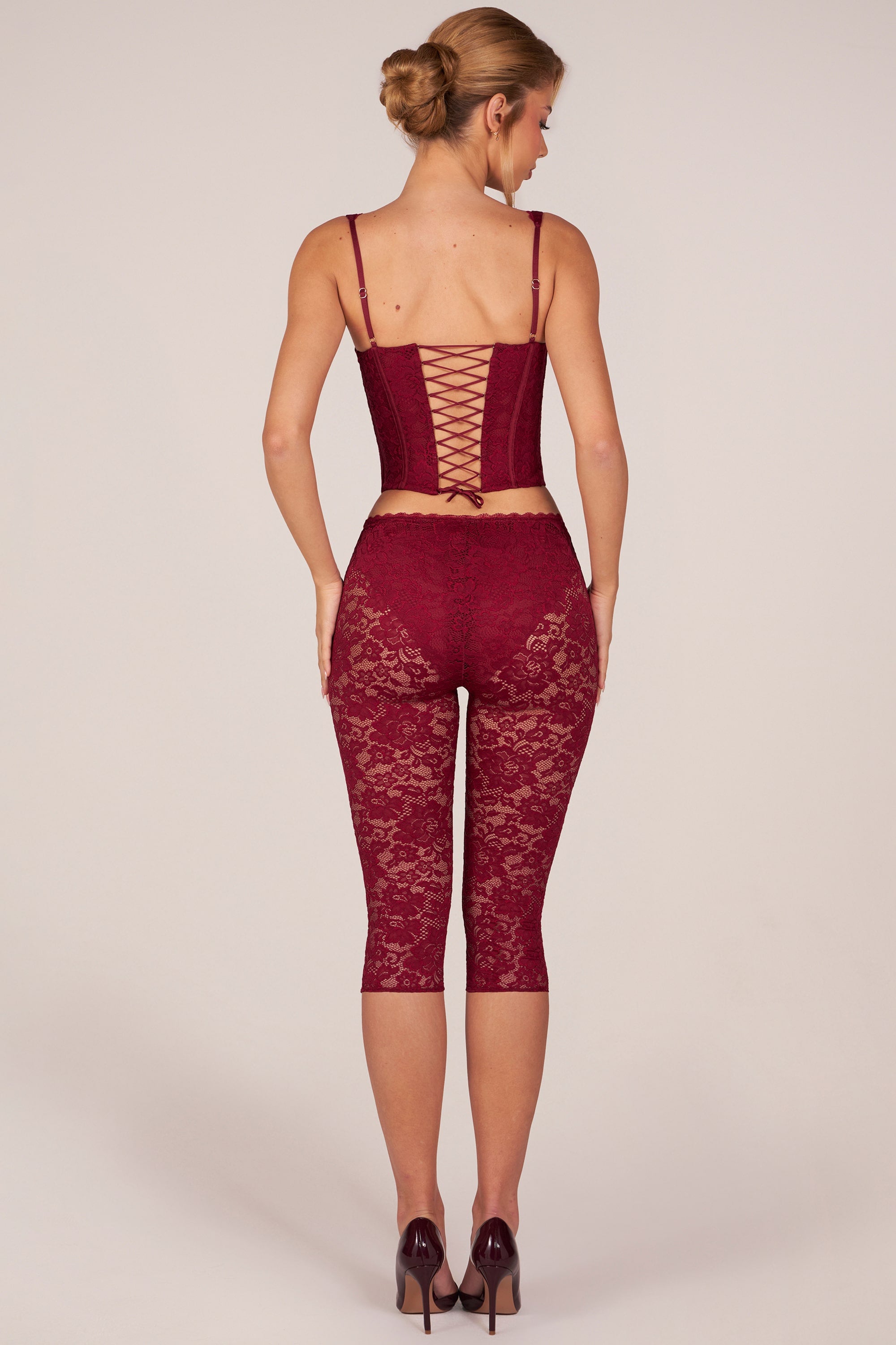 Laced Capri Trousers  in Cherry Red