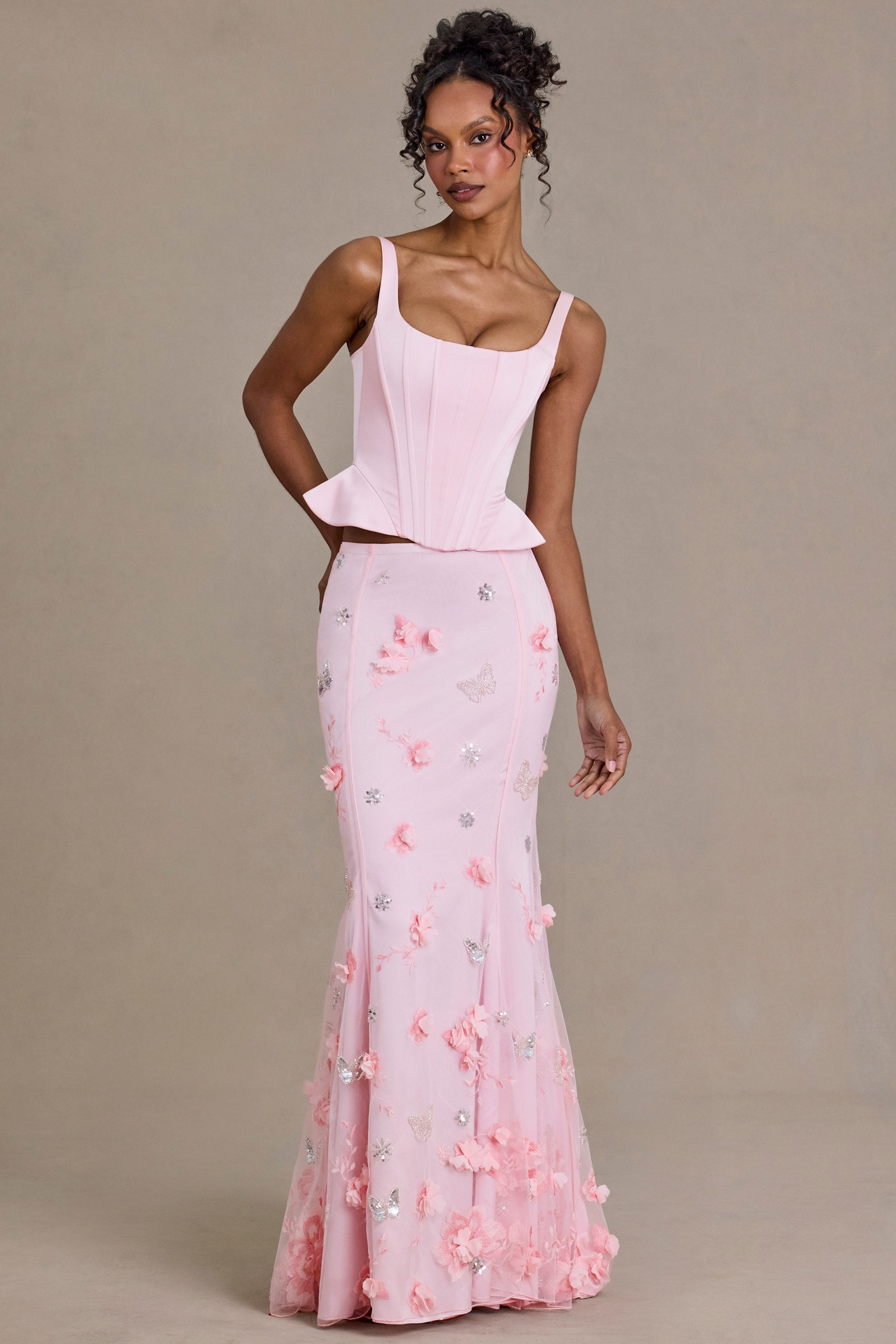 Satin Lace-Up Corset Top in Baby Pink - 4