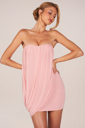Bandeau Draped Mini Dress in Blush Pink