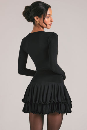 V-Neck Ruffle Skirt Mini Dress in Black - XXS | Oh Polly V-Neck Ruffle Skirt Mini Dress in Black - XXS | Oh Polly