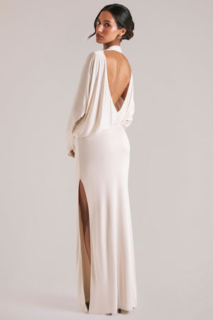 Long-Sleeve Draped Maxi Dress in Vanilla - M | Oh Polly Long-Sleeve Draped Maxi Dress in Vanilla - M | Oh Polly