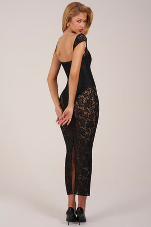 Sweetheart-Neck Maxi Dress in Black