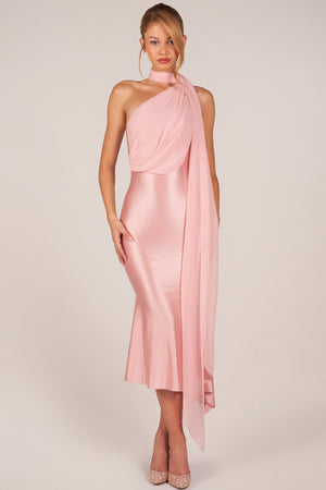 Scarf-Detail Midaxi Dress in Blush Pink Scarf-Detail Midaxi Dress in Blush Pink