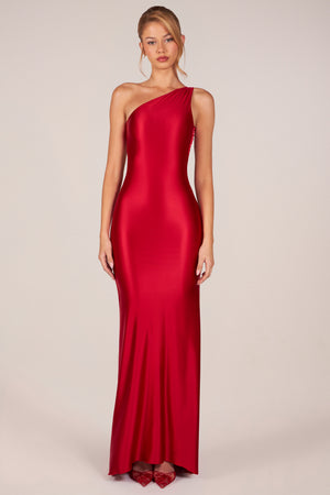 Adelina Asymmetric Tie-Back Gown in Rose Red | Oh Polly Adelina Asymmetric Tie-Back Gown in Rose Red | Oh Polly