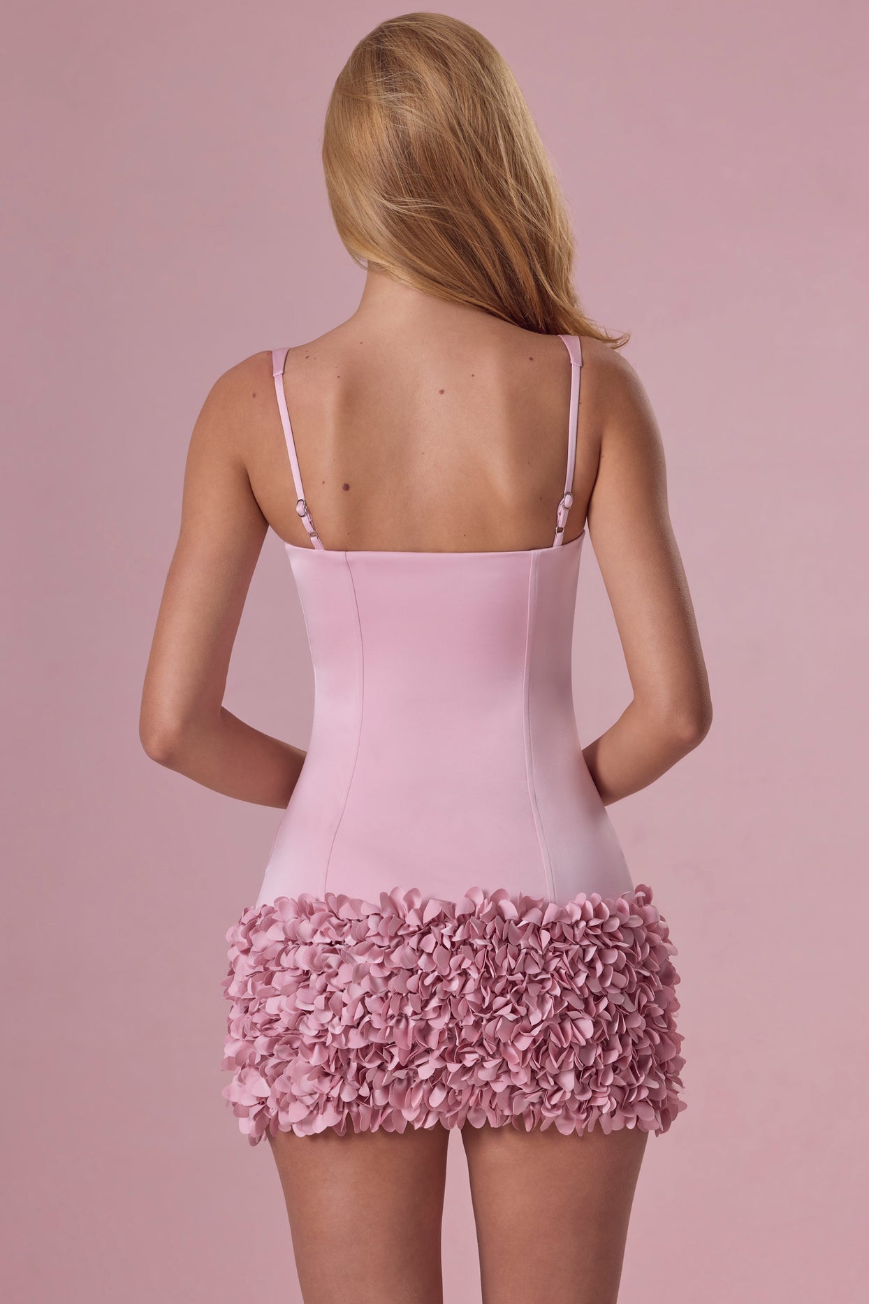 Satin Mini Dress in Blush Pink - 7