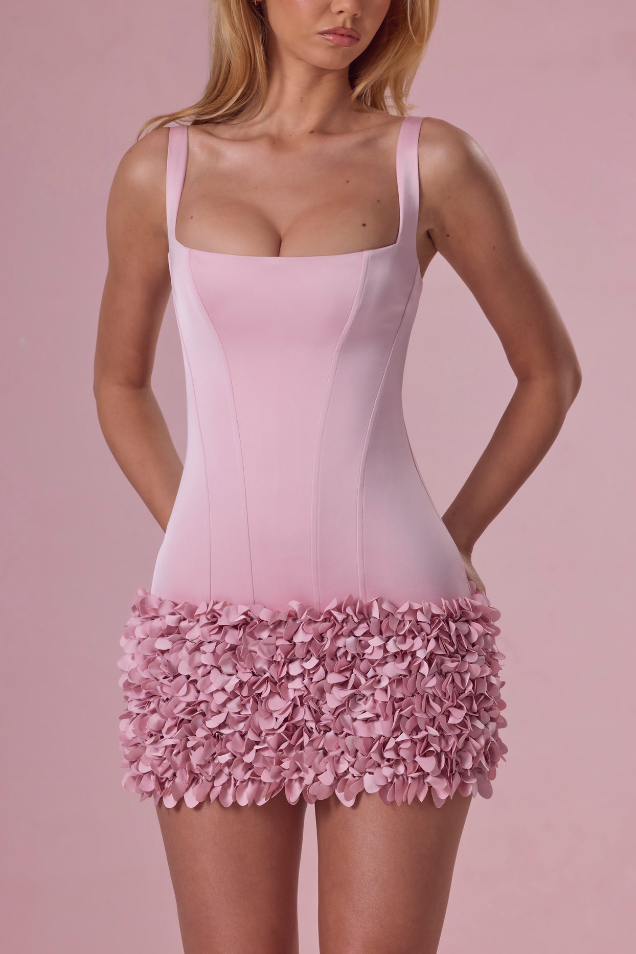 Satin Mini Dress in Blush Pink - 5