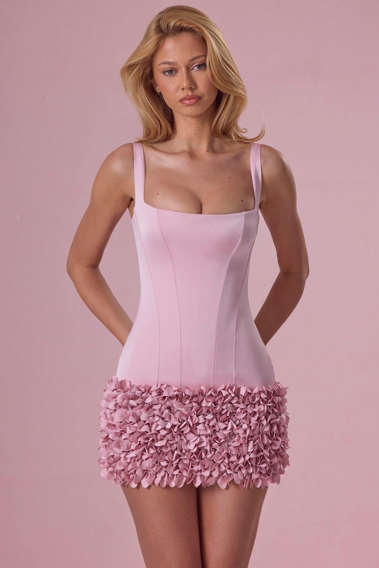 Satin Mini Dress in Blush Pink - 8