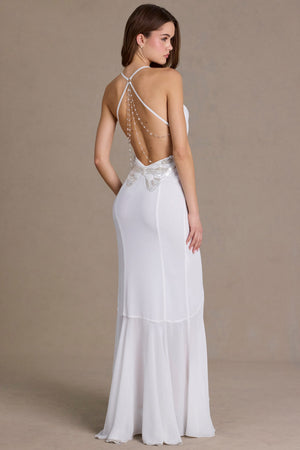 Chiffon Cowl-Neck Open-Back Gown in Snow - 2 | Oh Polly Chiffon Cowl-Neck Open-Back Gown in Snow - 2 | Oh Polly