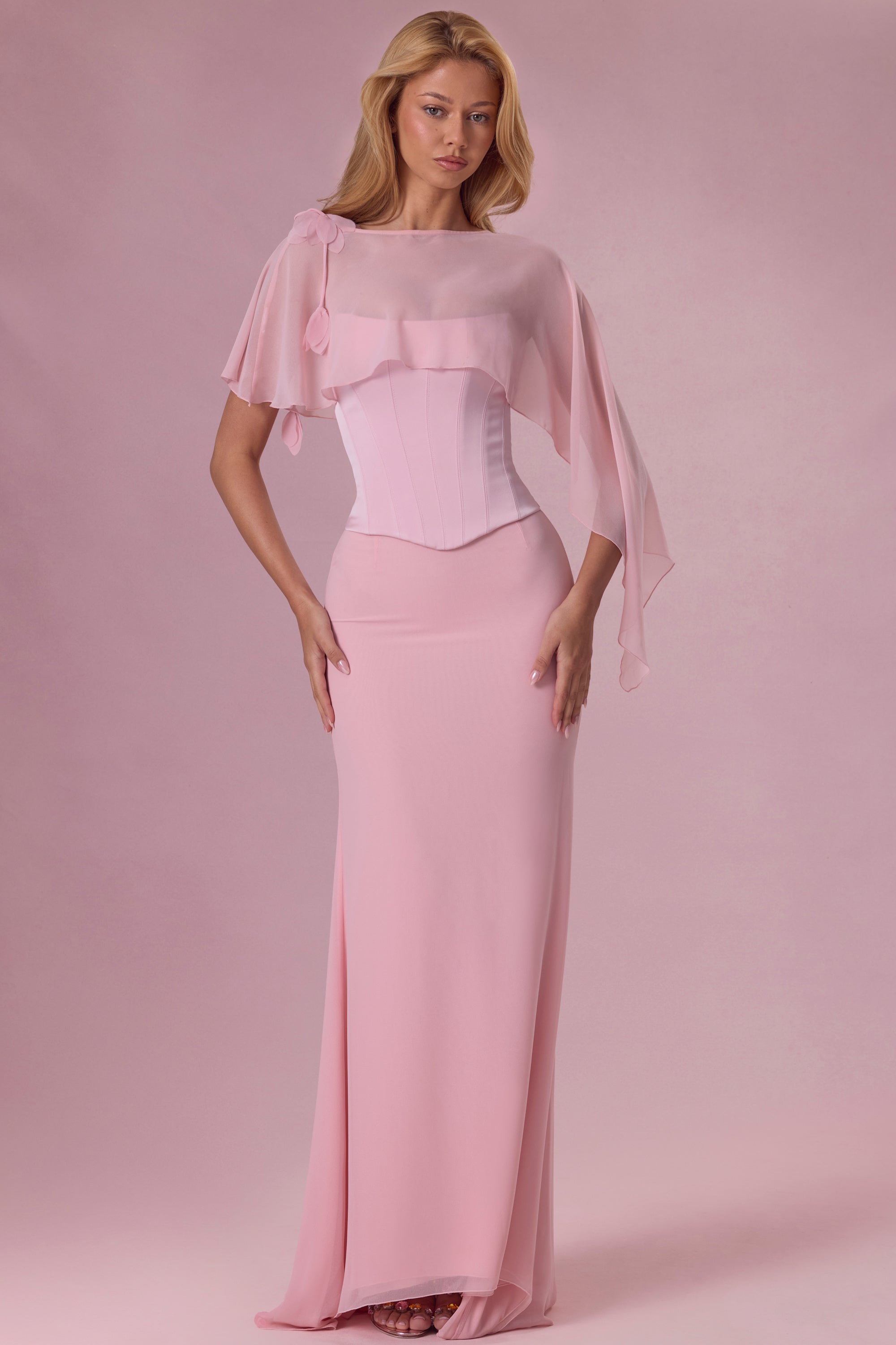 Avielle Premium Satin Strapless Corset Gown in Blush Pink