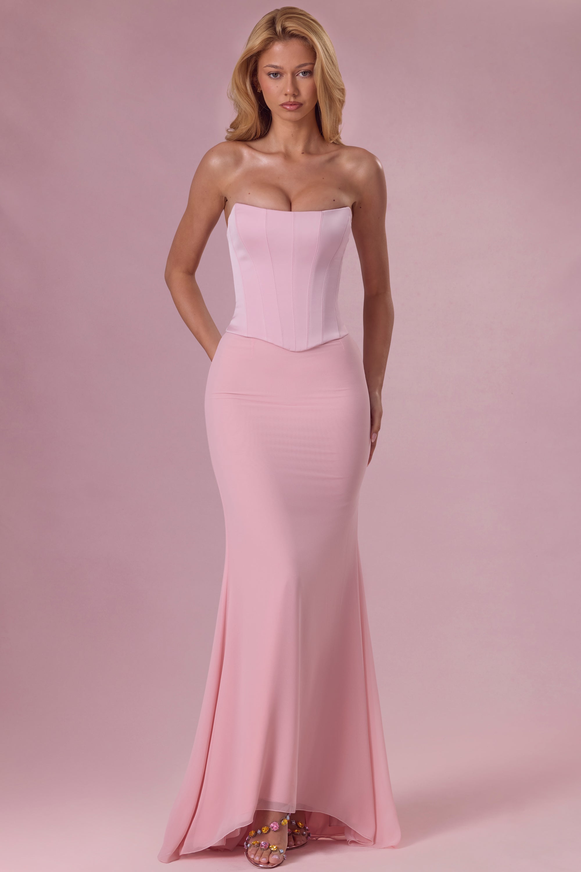 Satin Draped Bridesmaid Dress in Blush Pink - 10
