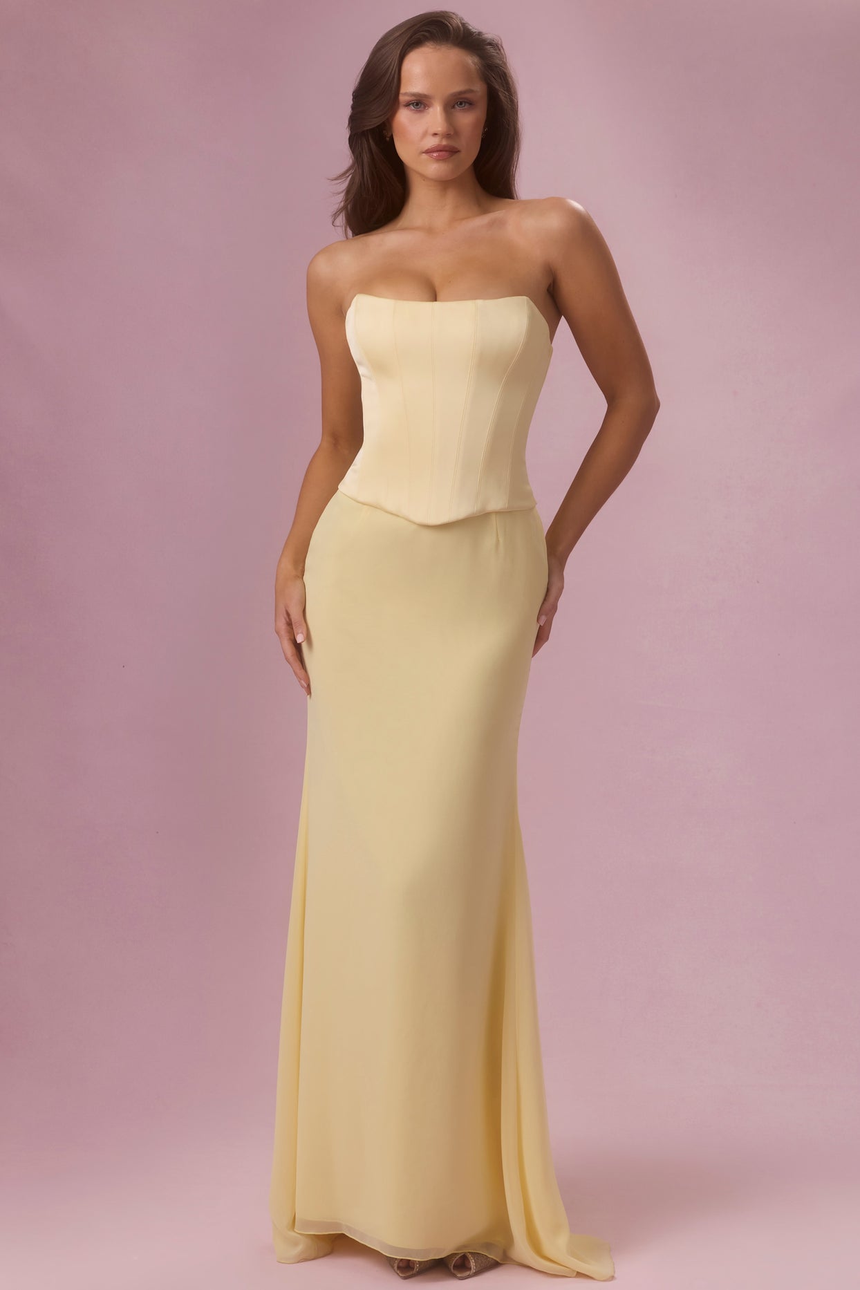 Satin Corset Bridesmaid Dress in Butter Yellow - 8