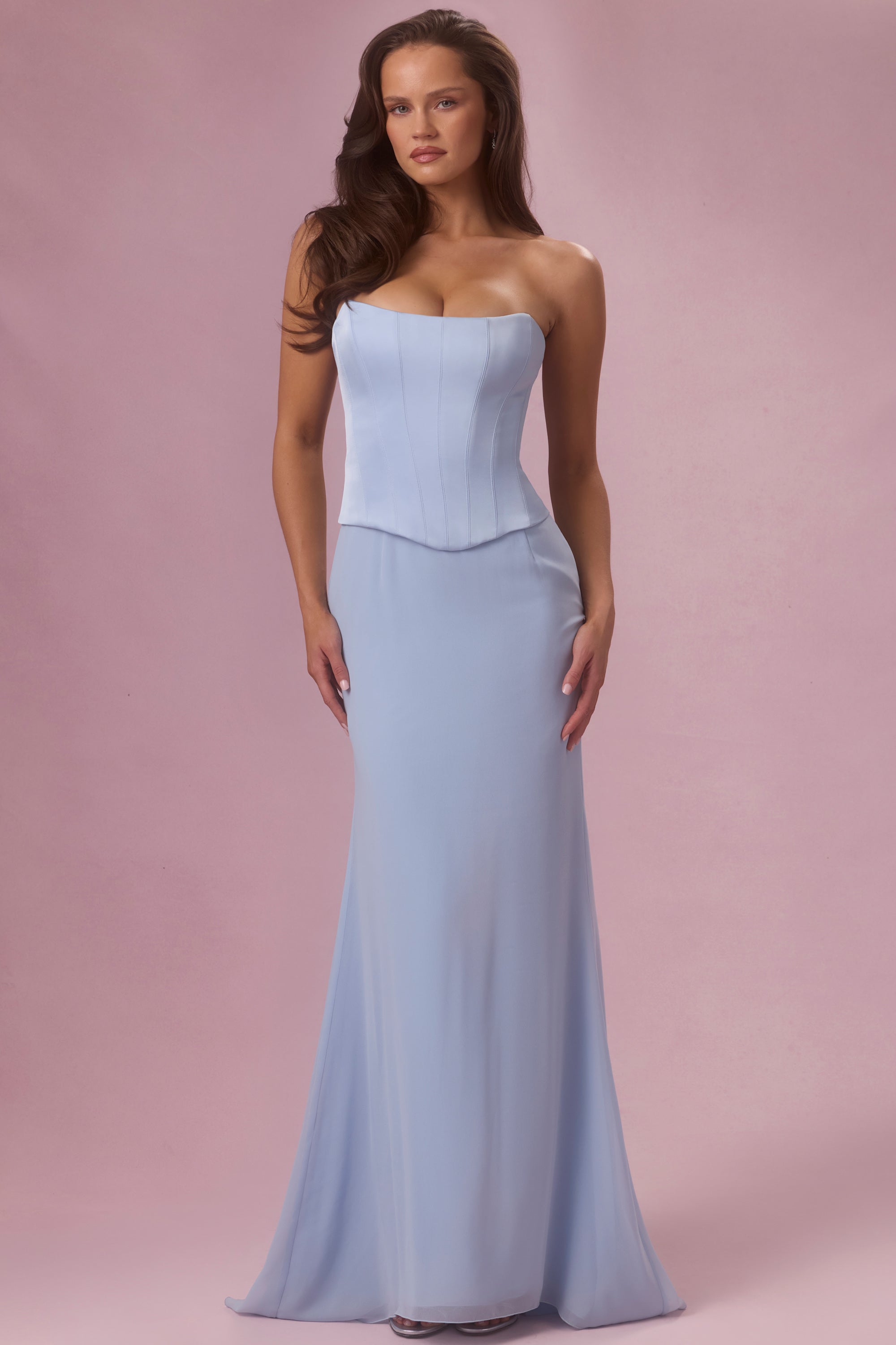 Satin Corset Bridesmaid Dress in Powder Blue