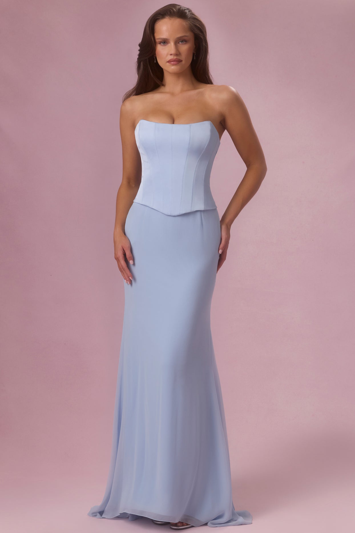 Satin Corset Bridesmaid Dress in Sky Blue - 6