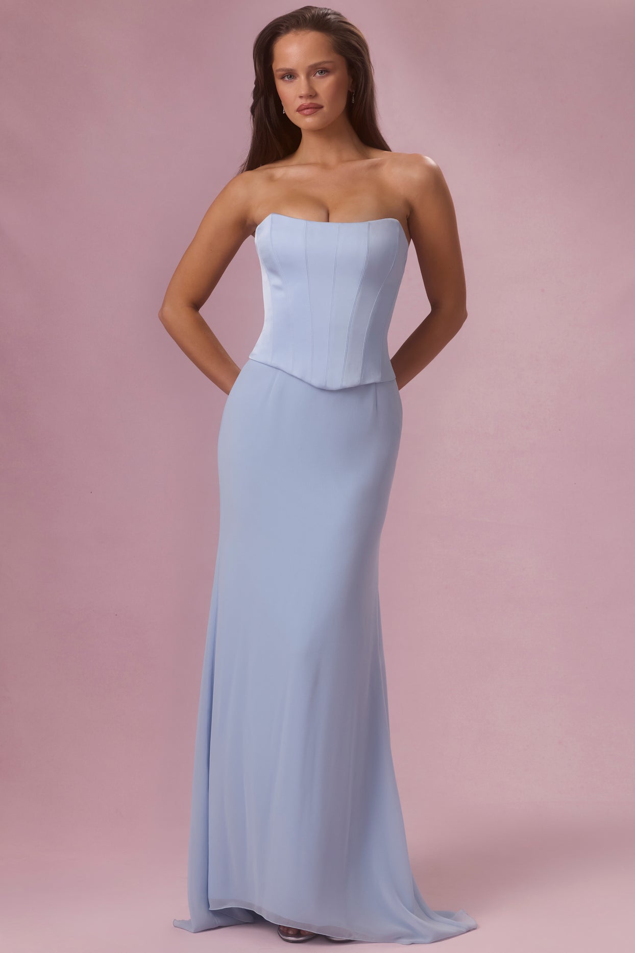 Satin Corset Bridesmaid Dress in Sky Blue - 8