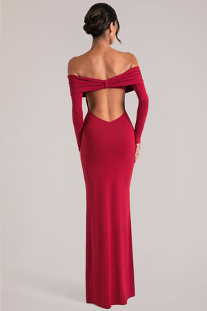 Off-Shoulder Long-Sleeve Maxi Dress in Cherry Red - L | Oh Polly Off-Shoulder Long-Sleeve Maxi Dress in Cherry Red - L | Oh Polly
