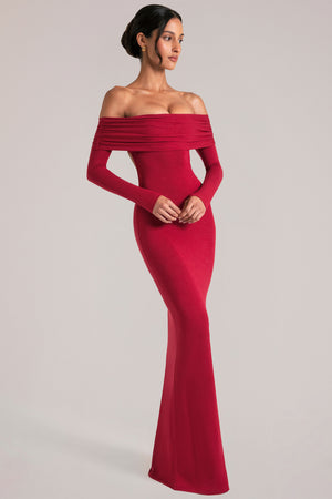 Off-Shoulder Long-Sleeve Maxi Dress in Cherry Red - L | Oh Polly Off-Shoulder Long-Sleeve Maxi Dress in Cherry Red - L | Oh Polly