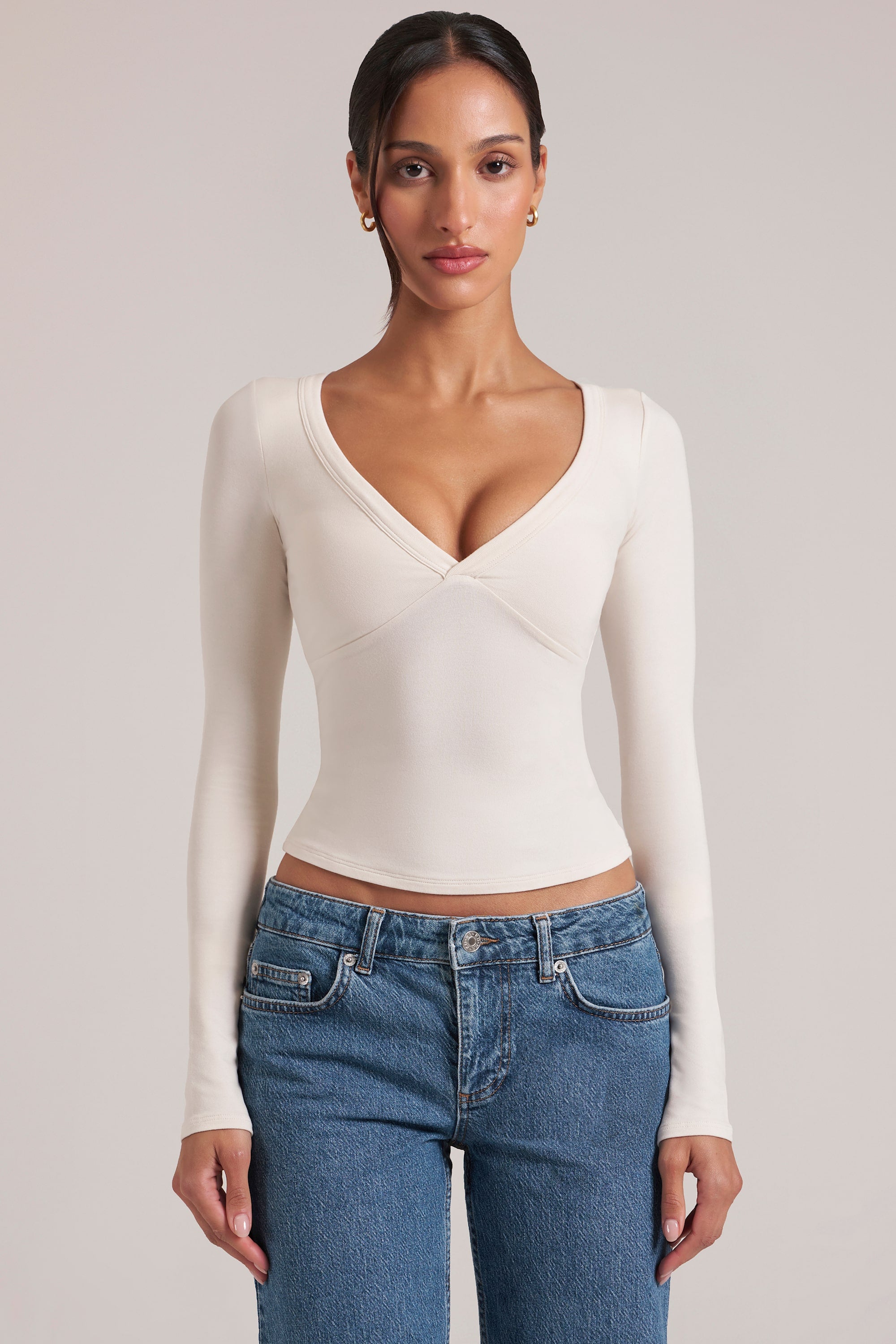 Zyra V-Neck Long-Sleeve Top in Ivory | Oh Polly – Oh Polly US
