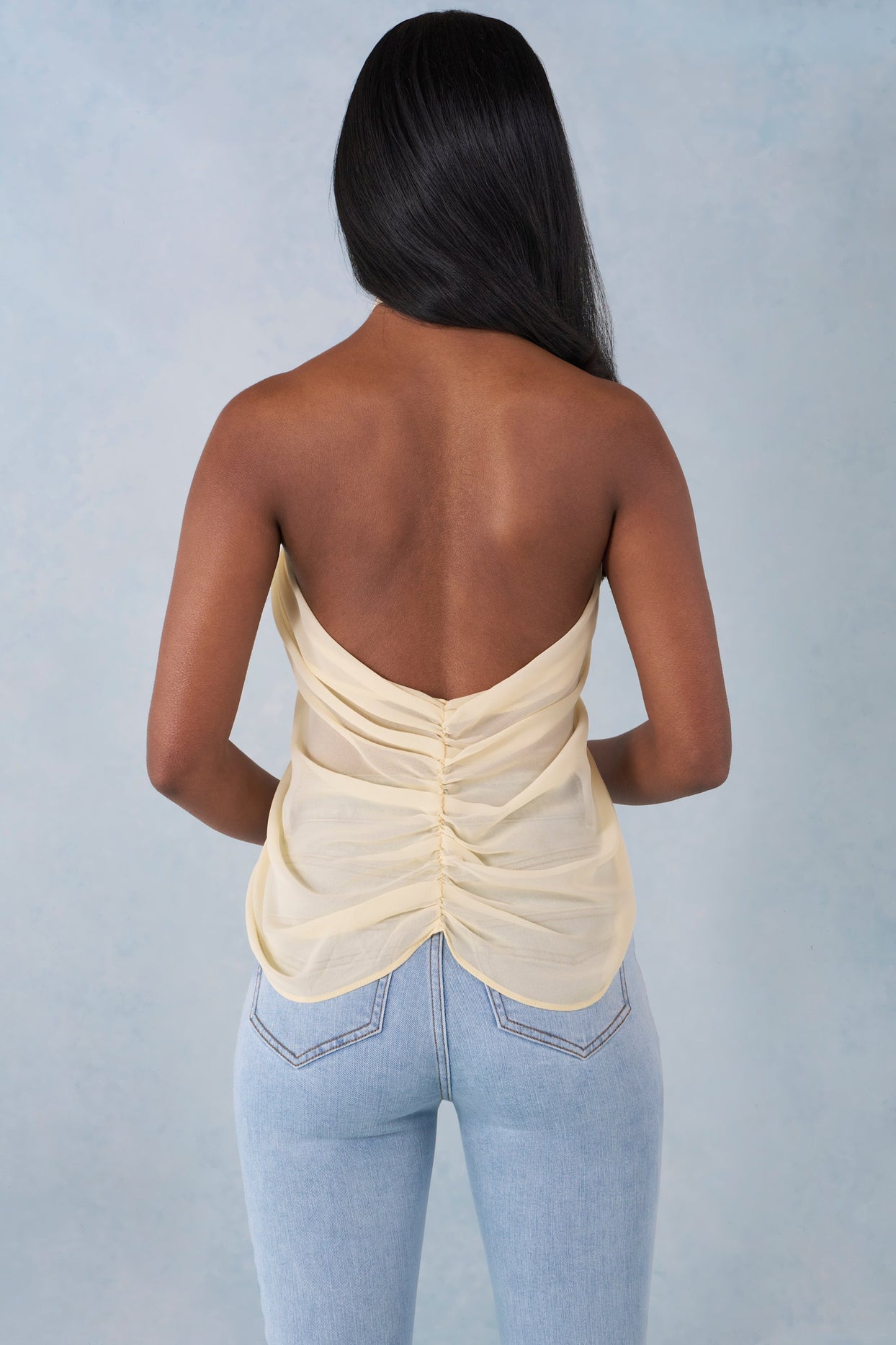 Halterneck Open-Front Top in Butter Yellow - 6