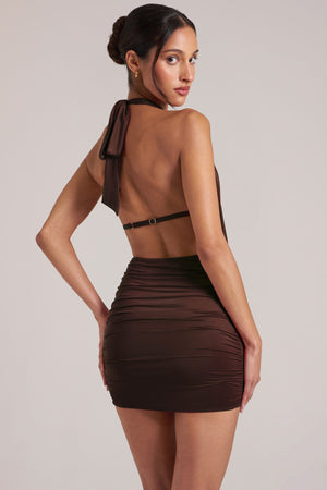 Draped Cowl Mini Dress in Chocolate Brown