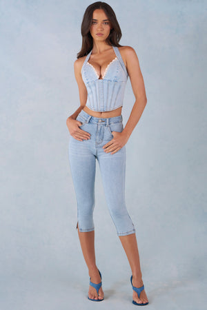 Mid-Rise Denim Capri Jeans in Light Denim
