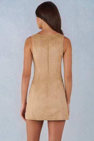 Faux Suede A-Line Mini Dress in Tan - 12 | Oh Polly Faux Suede A-Line Mini Dress in Tan - 12 | Oh Polly