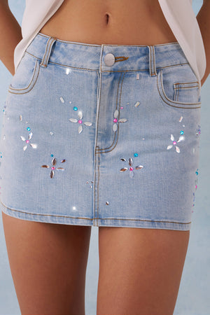 Mid-Rise Denim Micro Mini Skirt  in Light Denim