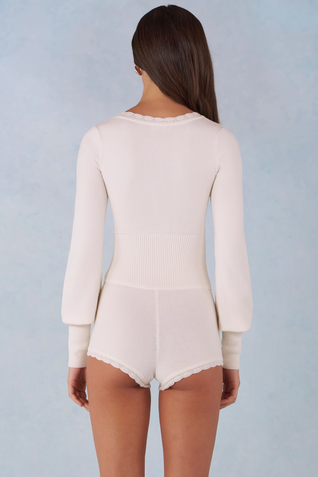 Knit Long-Sleeve Romper in Ivory - 7