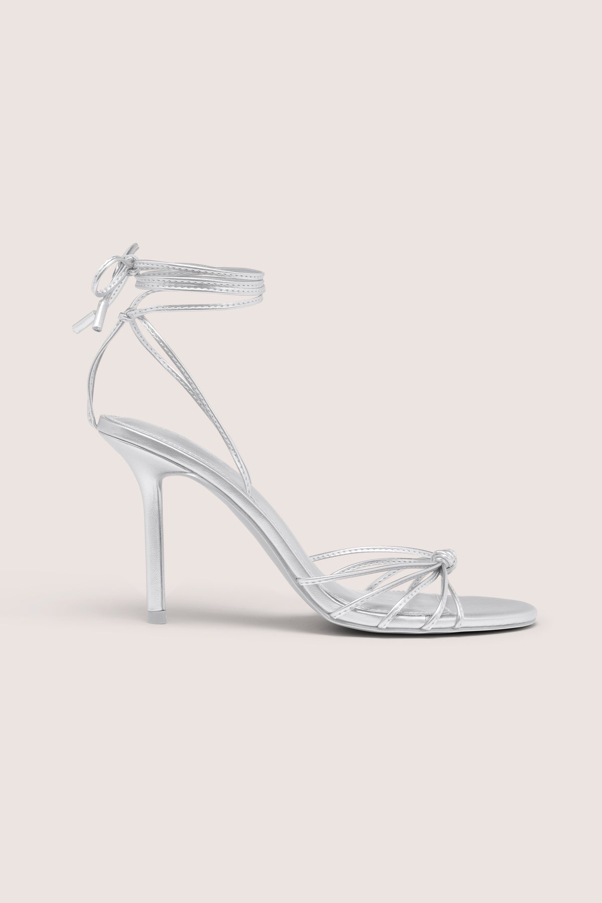 Lace-Up Heeled Sandal in Silver