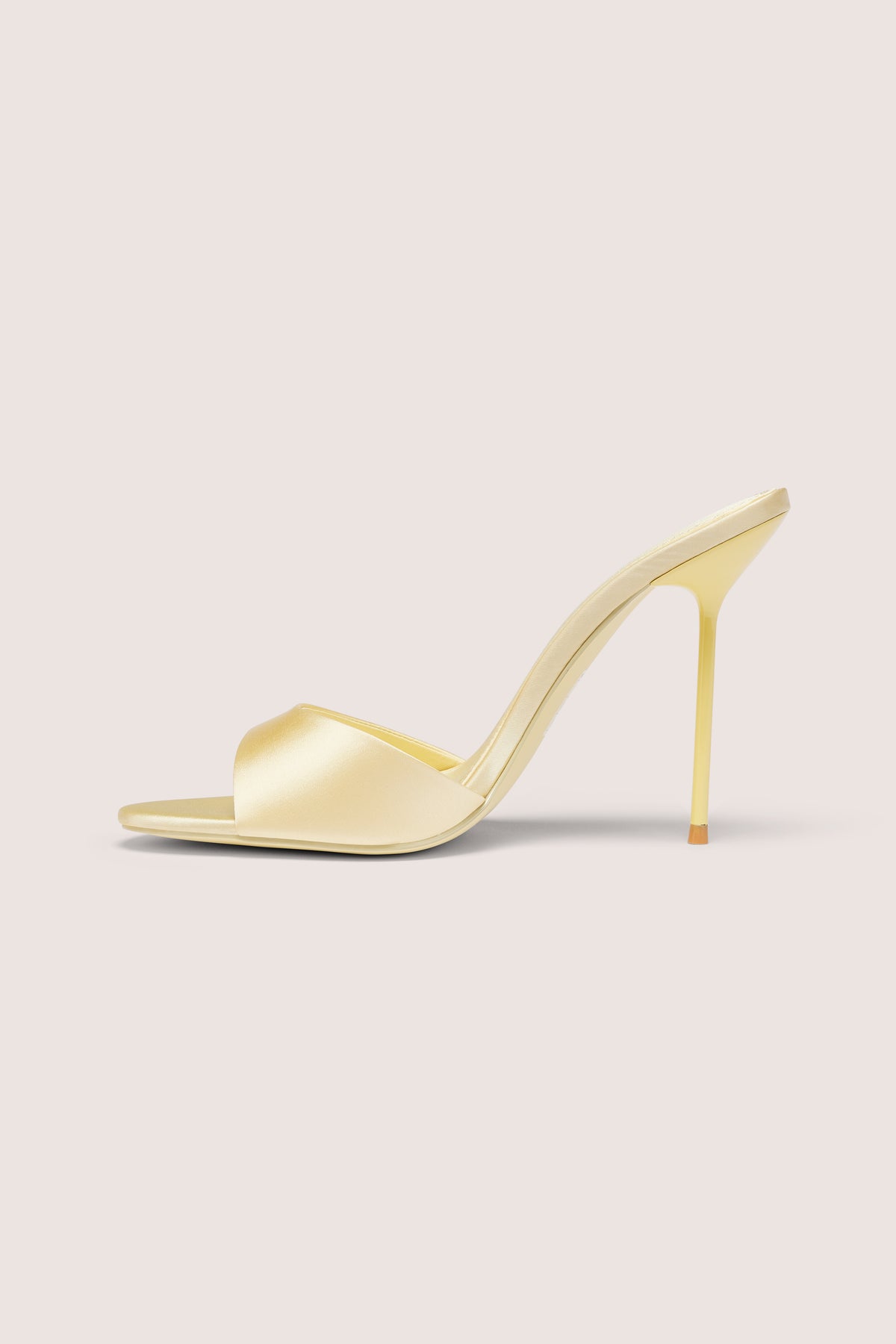 Satin Heeled Mule Sandal in Butter Yellow