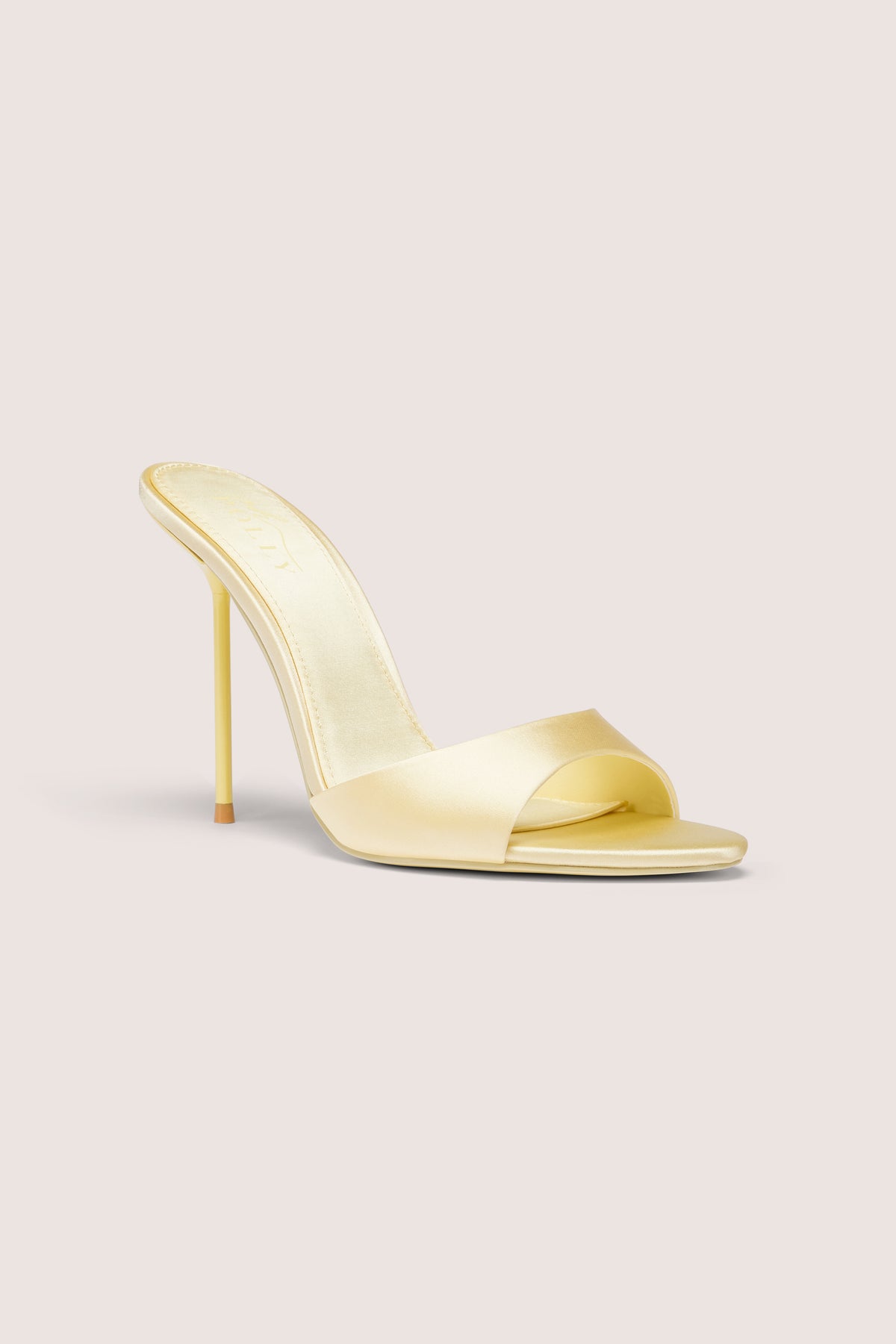 Satin Heeled Mule Sandal in Butter Yellow