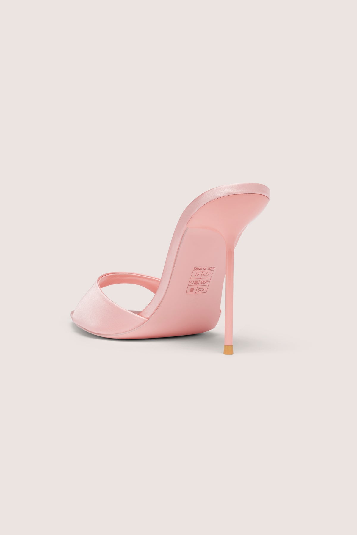 Satin Heeled Mule Sandal in Soft Pink