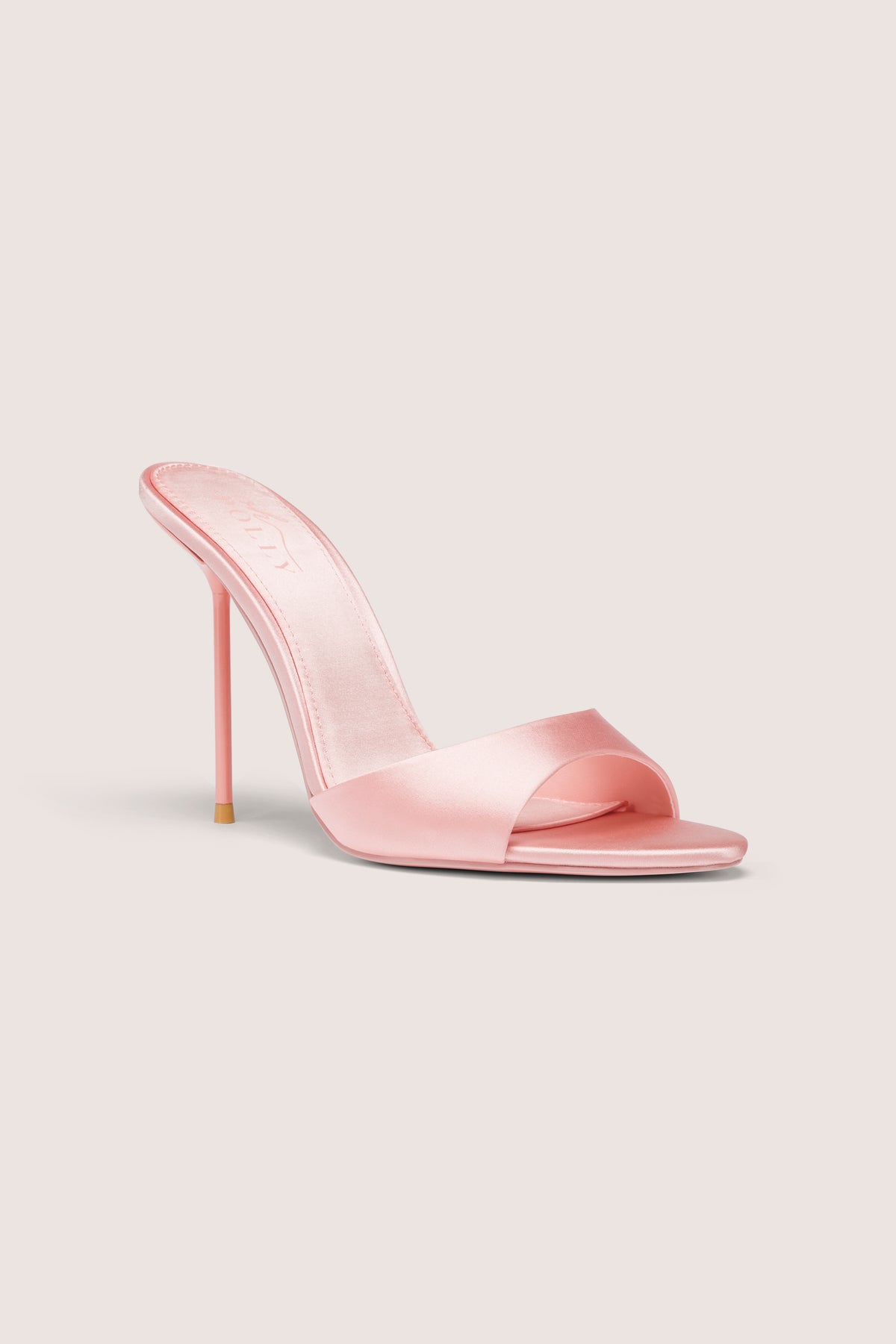 Satin Heeled Mule Sandal in Soft Pink