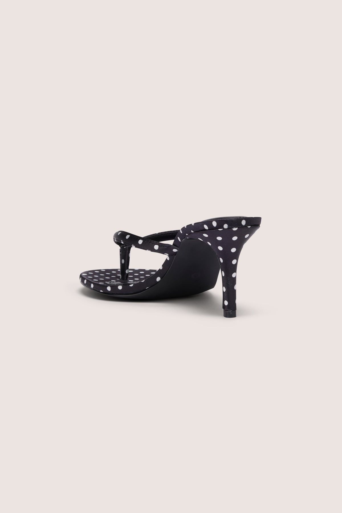 Satin Heeled Thong Sandal in Black Polka Dot - 2