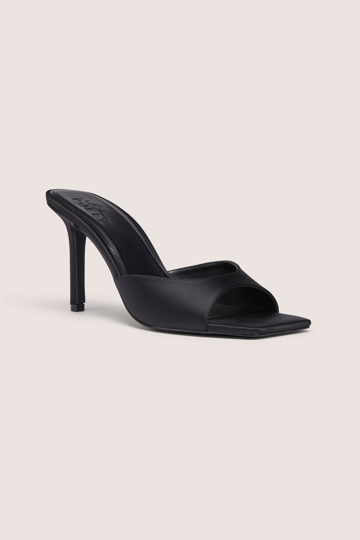 Satin Heeled Mule Sandal in Black - 1