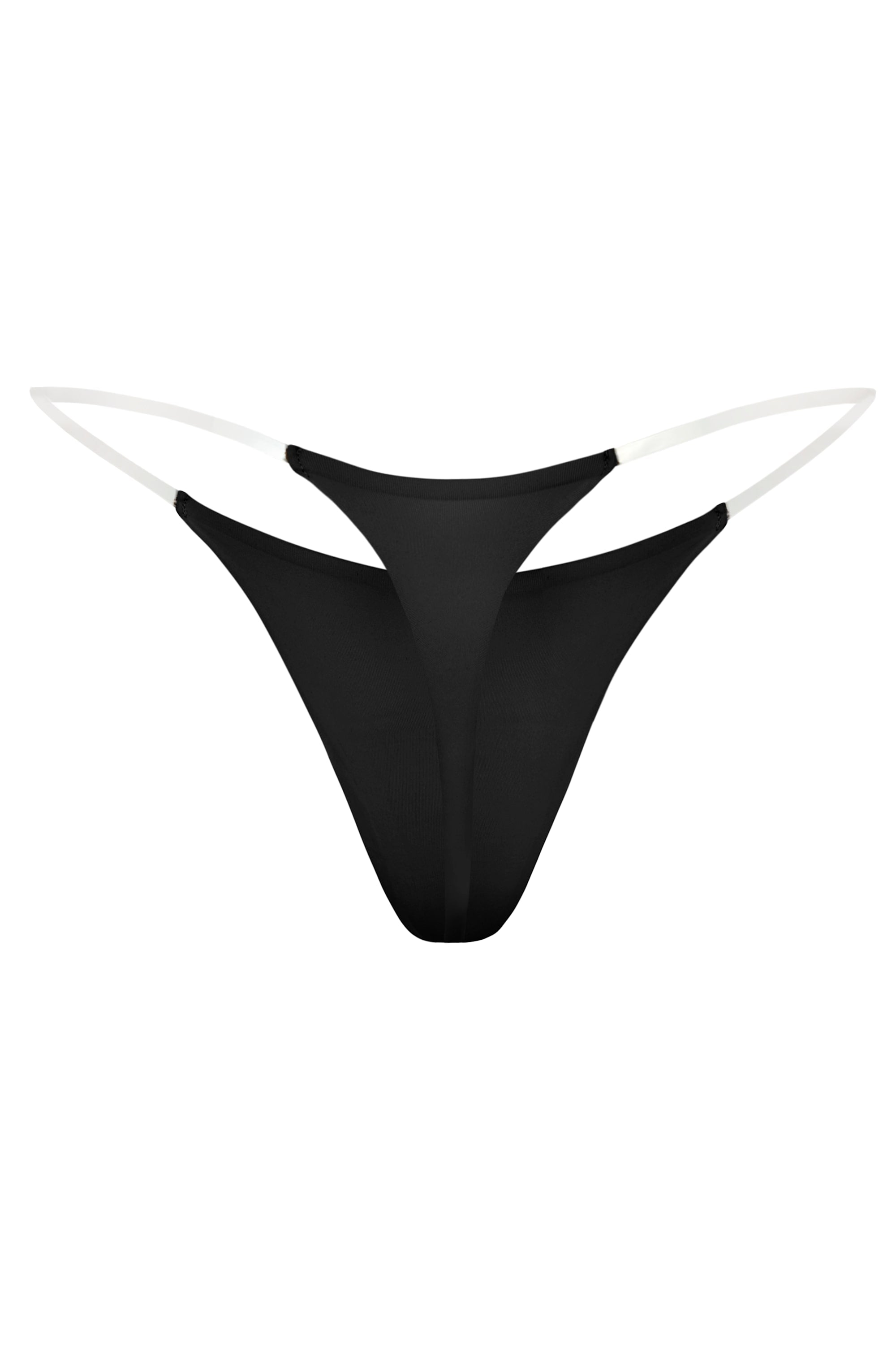 Seamless Knit Clear Strap Thong in Black - 2