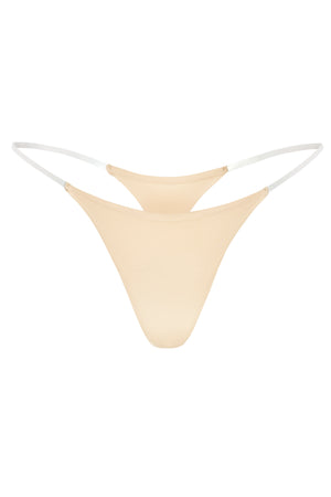 Seamless Knit Clear Strap Thong in Warm Peach