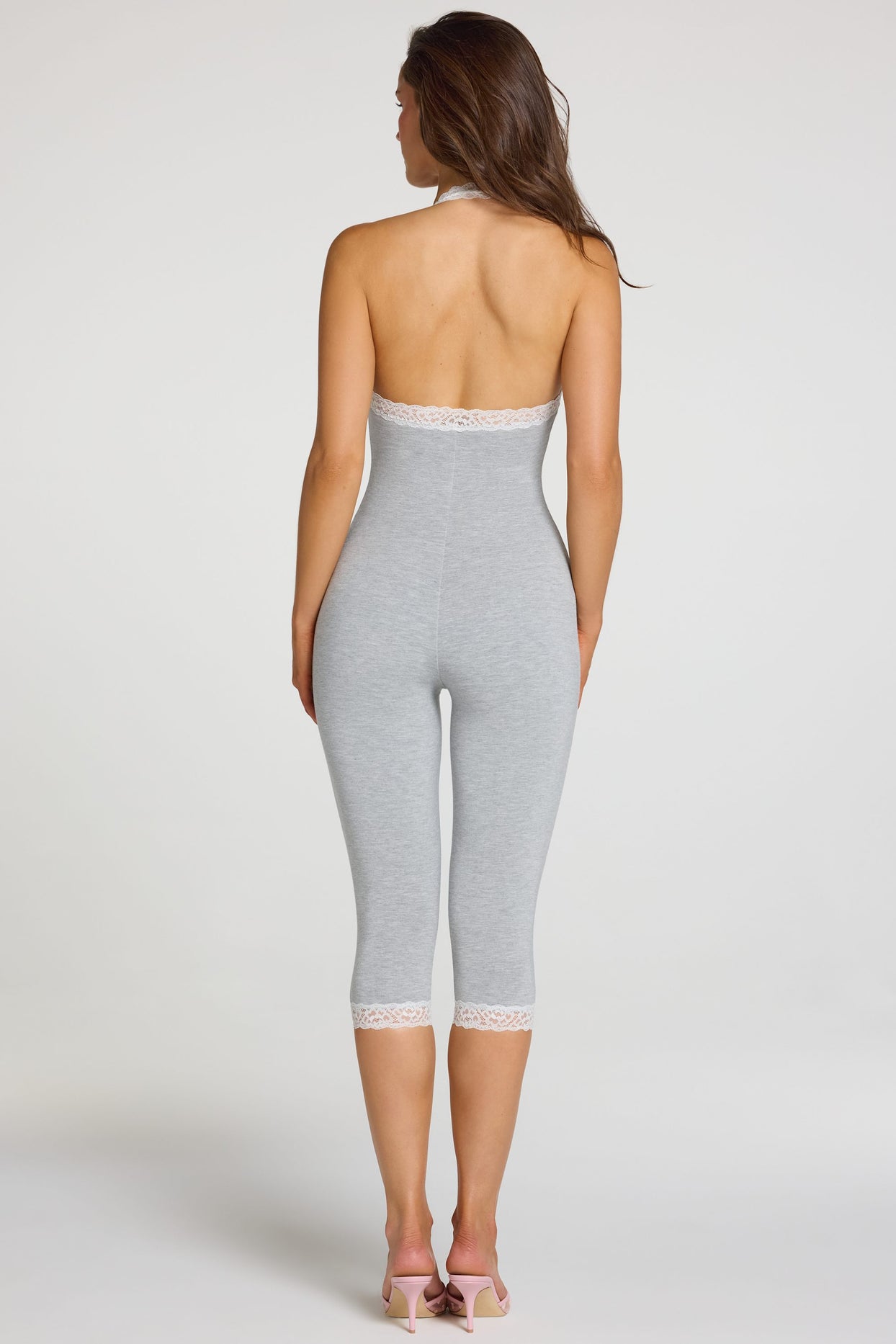 Modal Lace-Trim Capri Jumpsuit in Grey Marl - 4