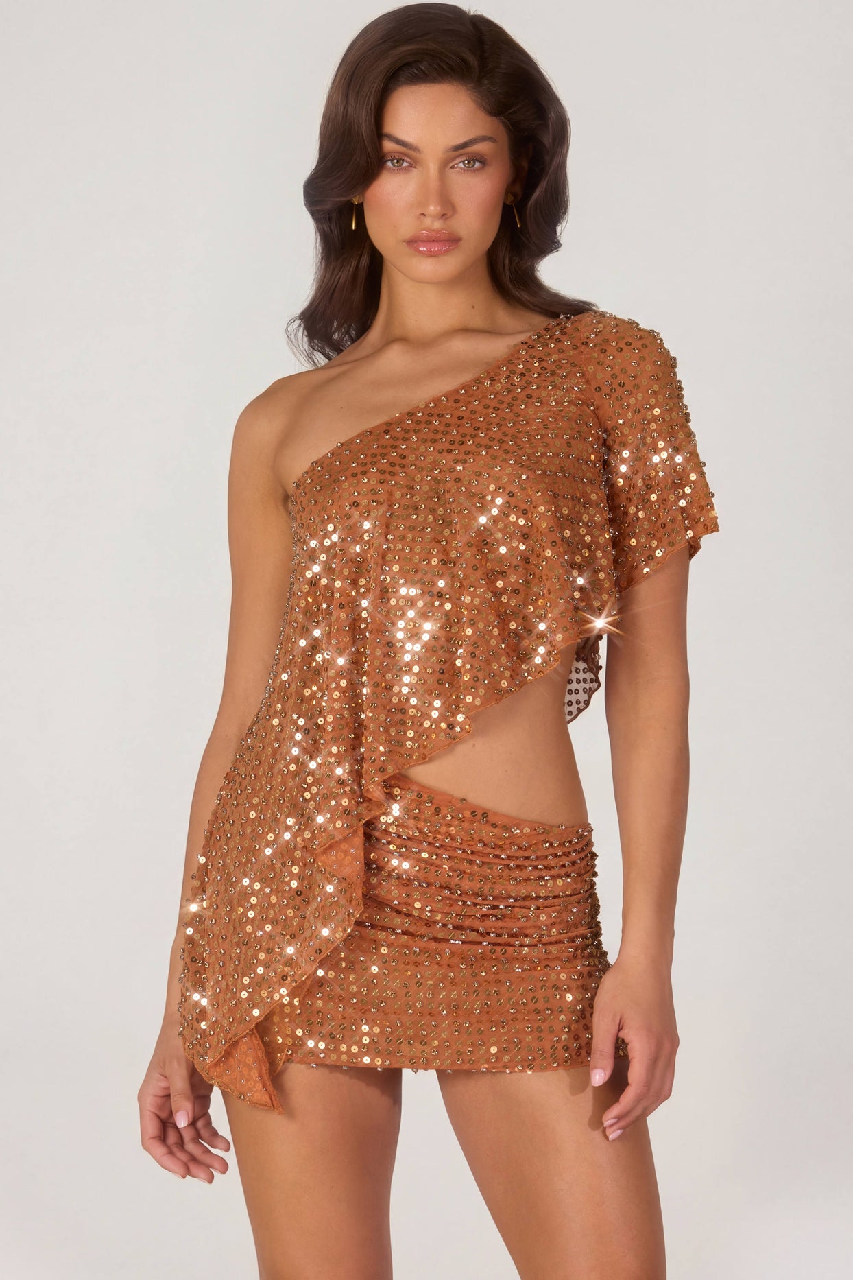 Embellished Micro Mini Skirt in Bronze - 7